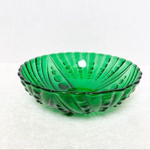 Vintage Green Glass Bowl Mid Century